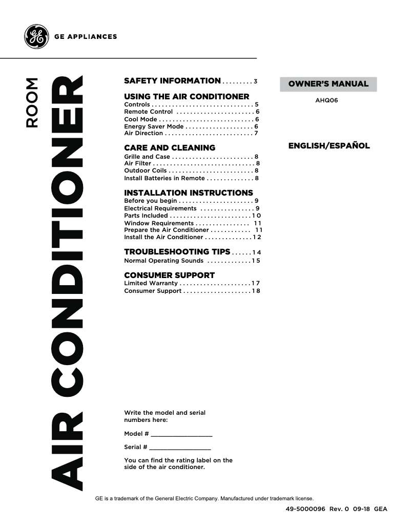 Imagen de la primera página del manual del dispositivo AHQ06LY