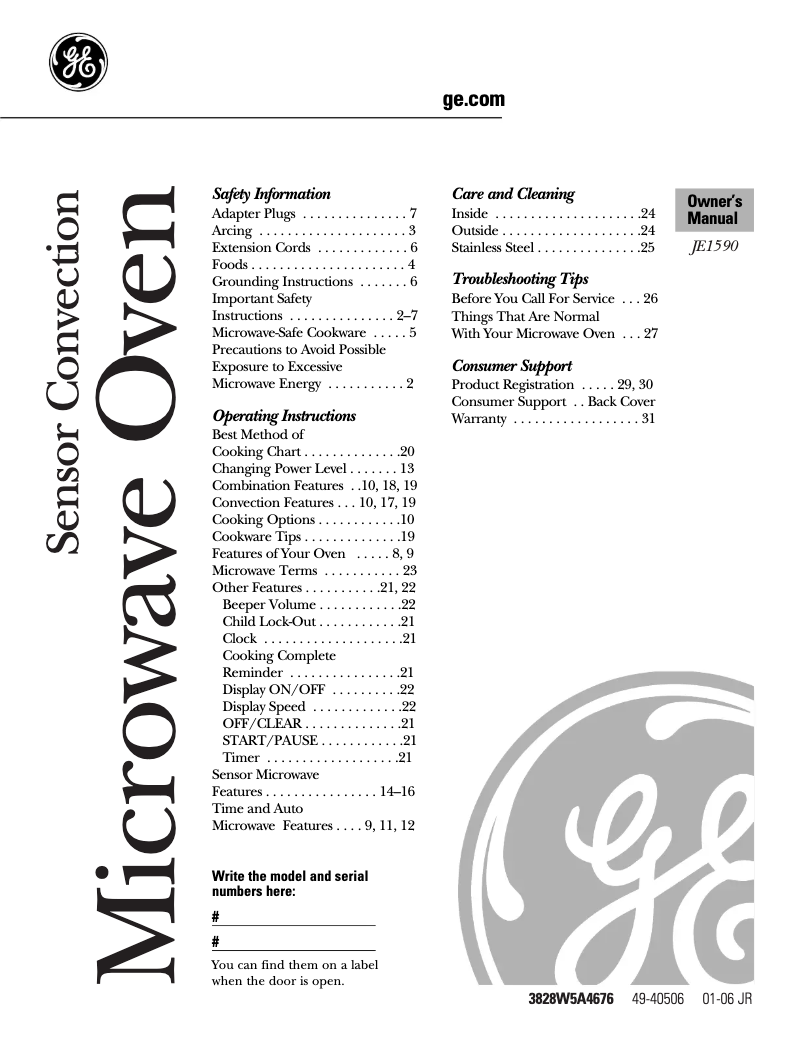 Imagen de la primera página del manual del dispositivo Profile JE1590SH