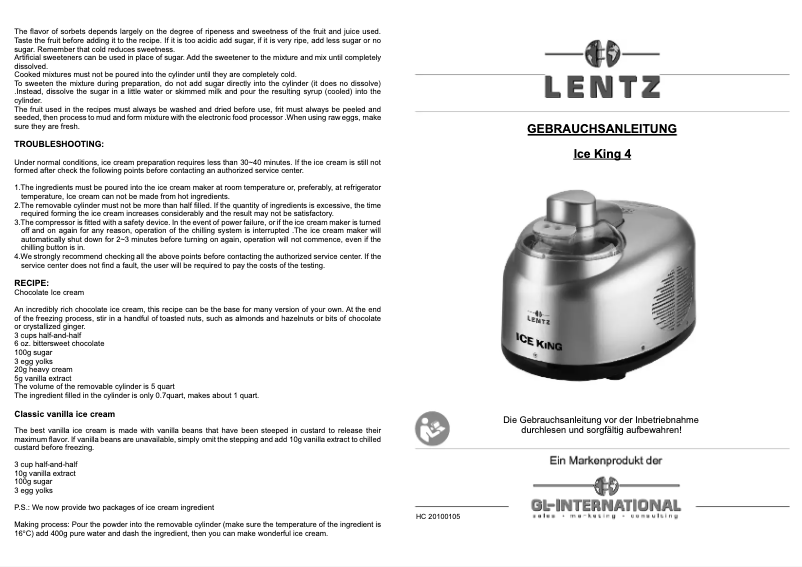 Imagen de la primera página del manual del dispositivo Ice King 4