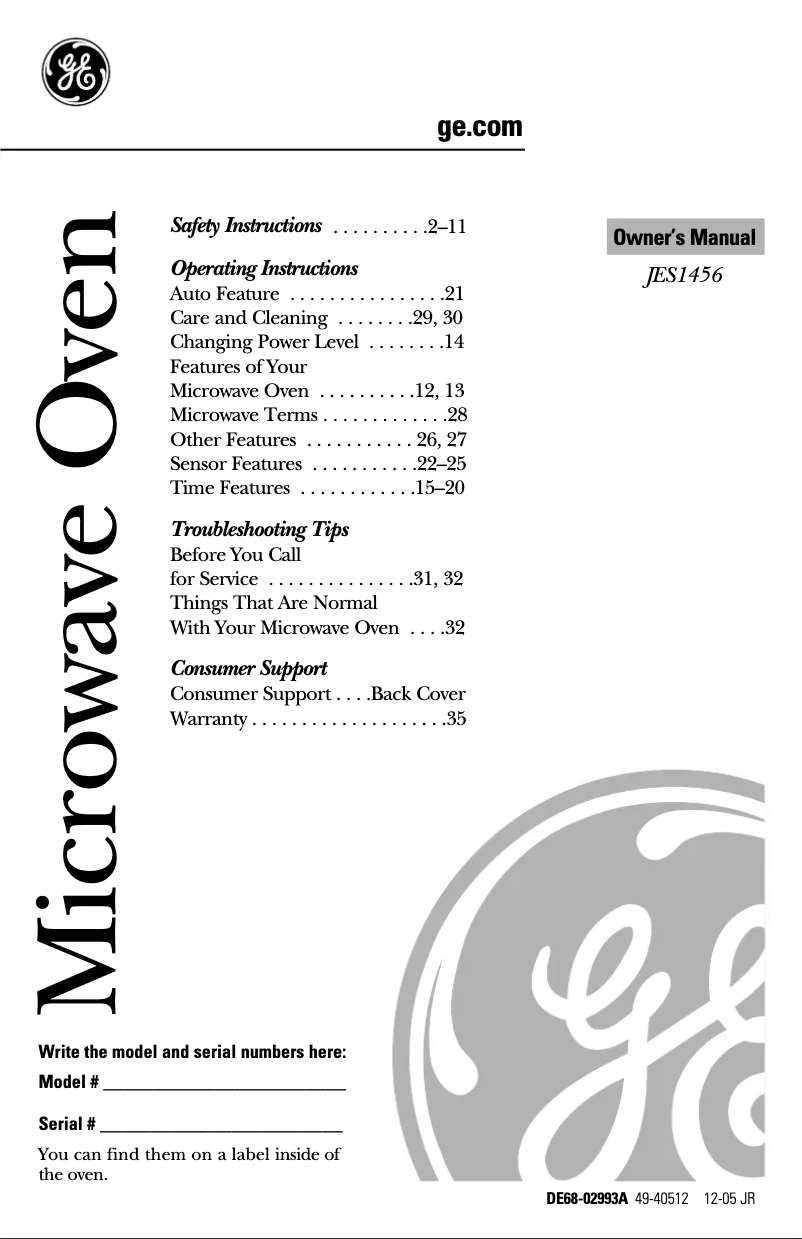 Imagen de la primera página del manual del dispositivo JES1456BJ