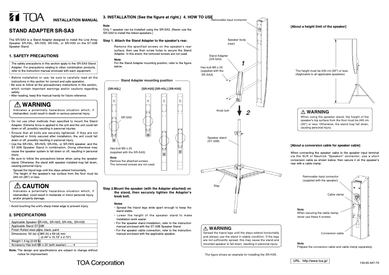 Imagen de la primera página del manual del dispositivo SR-SA3