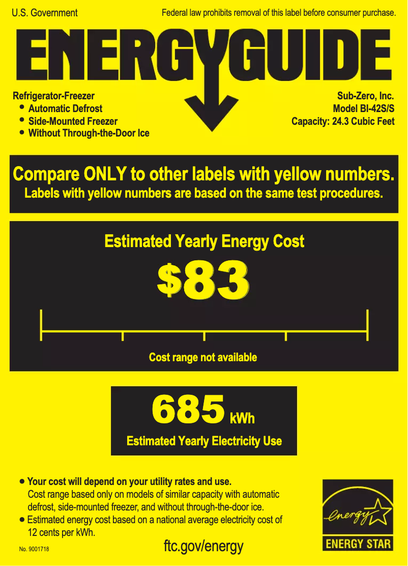 Página 1 del manual Etiqueta energética Sub-Zero BI-42S/S/PH