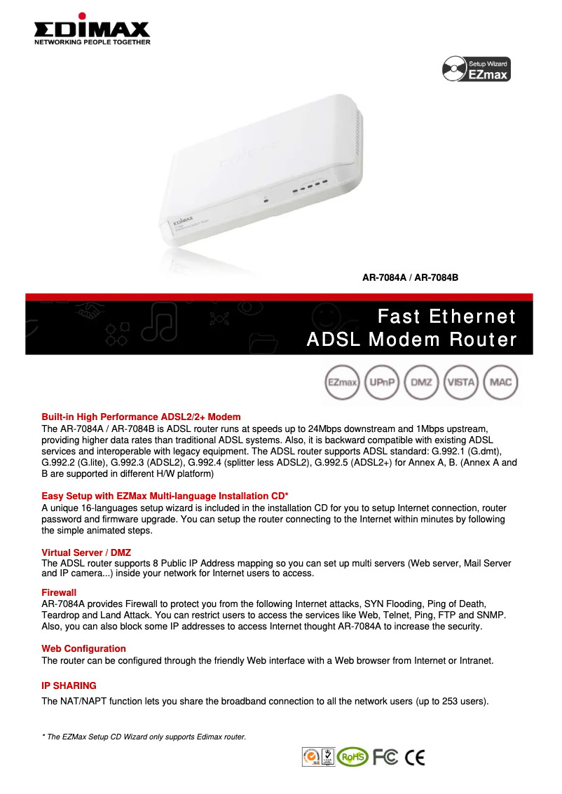 Página nº 1 - Ficha técnica Edimax AR-7084A