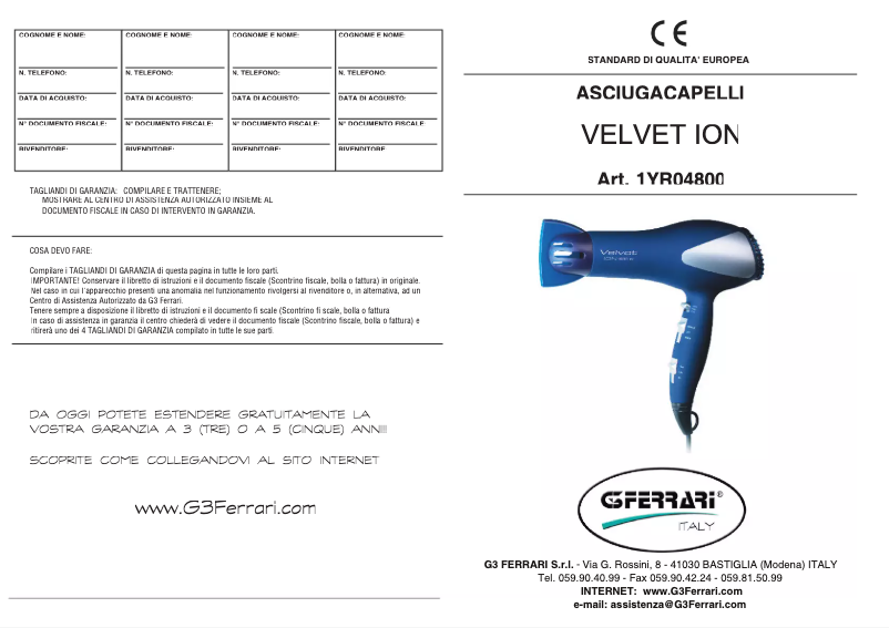 Imagen de la primera página del manual del dispositivo Velvet Ion