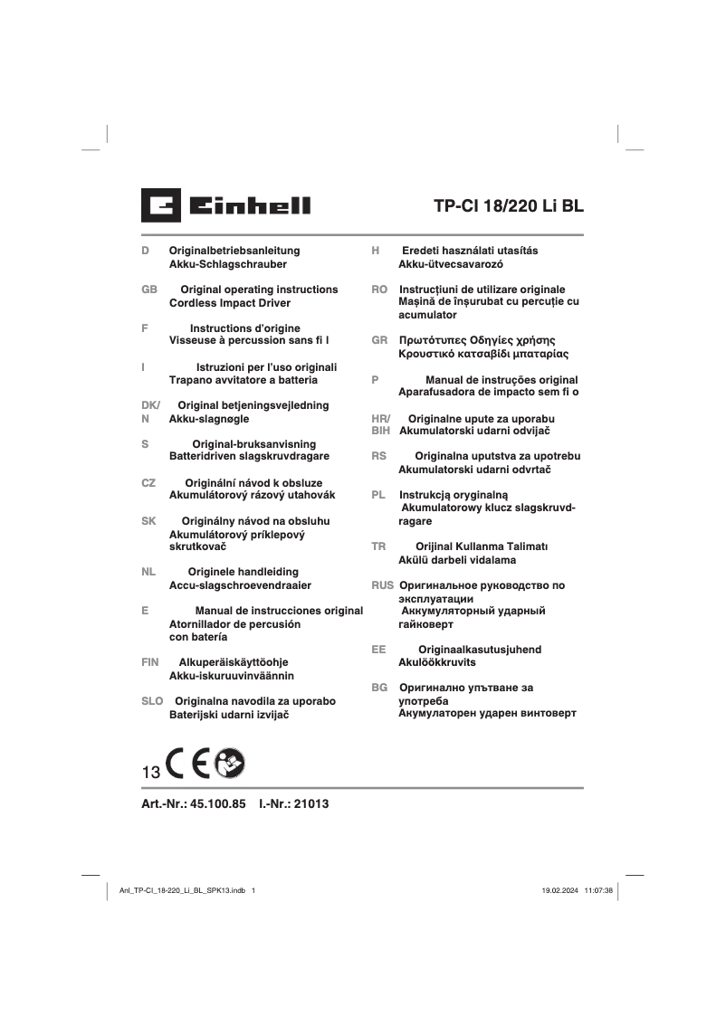Página nº 1 - Manual de usuario Einhell TP-CI 18/220 Li BL