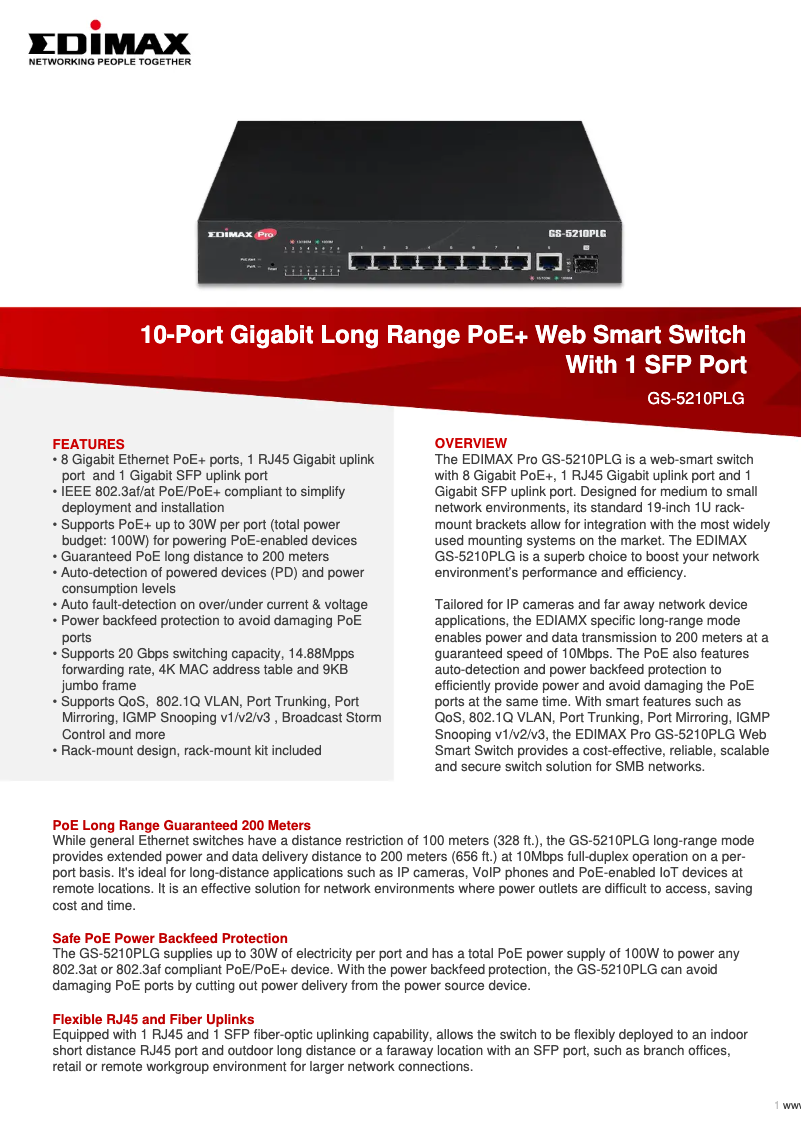 Imagen de la primera página del manual del dispositivo GS-5210PLG