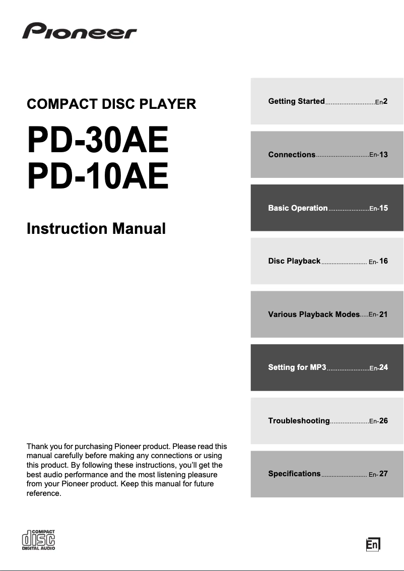 Imagen de la primera página del manual del dispositivo PD-10AE-S