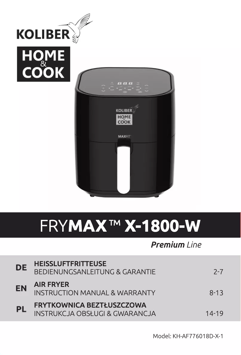 Página 1 del manual Manual de usuario Koliber FryMax X-1800-W