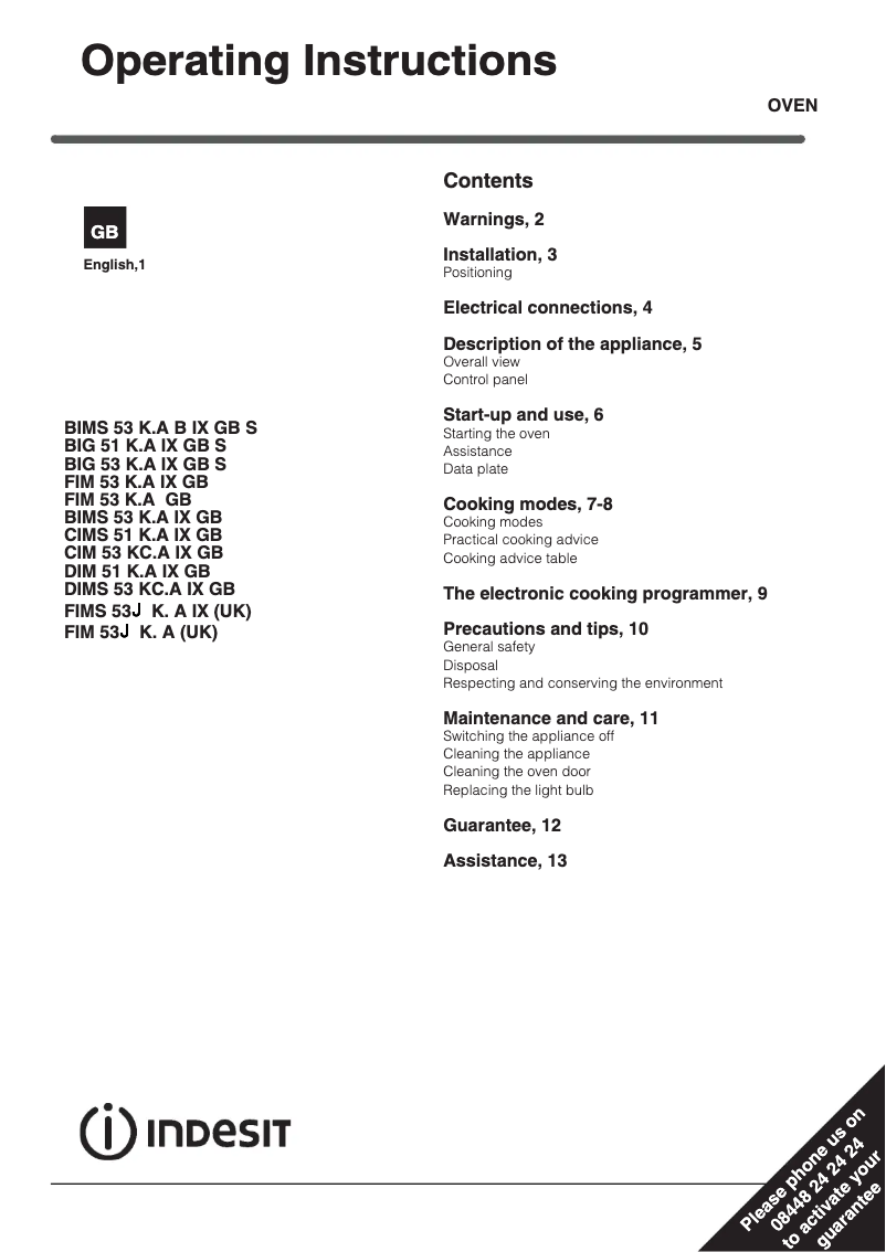 Página 1 del manual Manual de usuario Indesit FIM 53J KABK