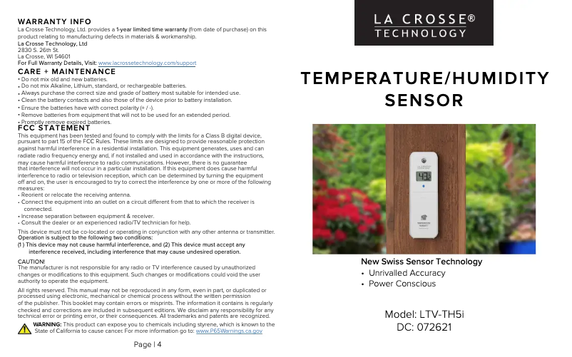 Página 1 del manual Manual de usuario La Crosse Technology LTV-TH5i