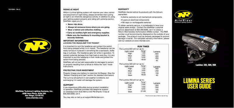 Imagen de la primera página del manual del dispositivo Lumina 650