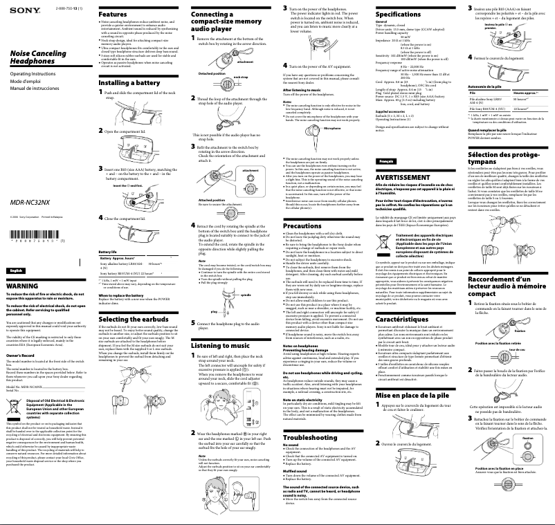 Imagen de la primera página del manual del dispositivo MDR-NC32NX