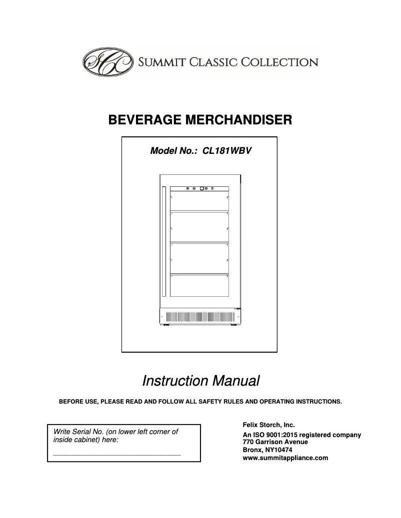 Imagen de la primera página del manual del dispositivo CL181WBVCSS