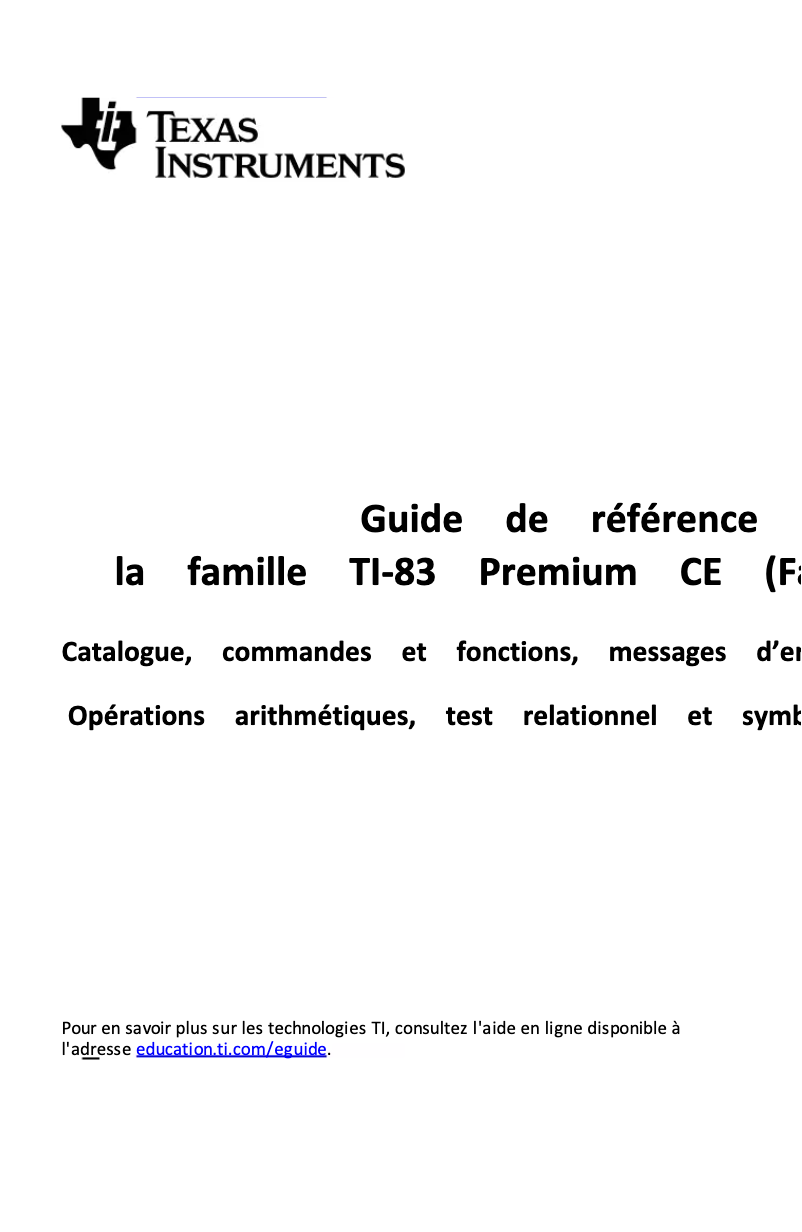 Imagen de la primera página del manual del dispositivo TI-83 Premium CE