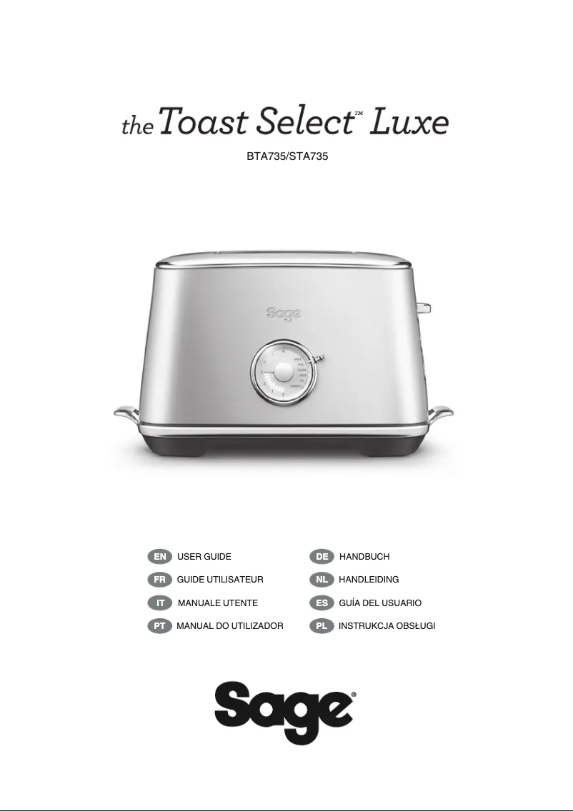 Imagen de la primera página del manual del dispositivo the Toast Select Luxe STA735