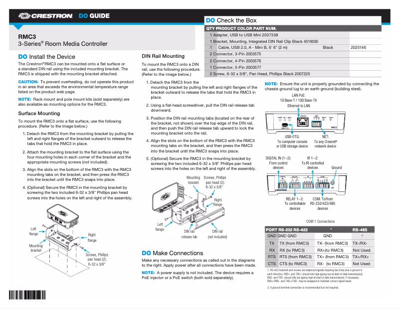 Página 1 del manual Manual de usuario Crestron RMC3