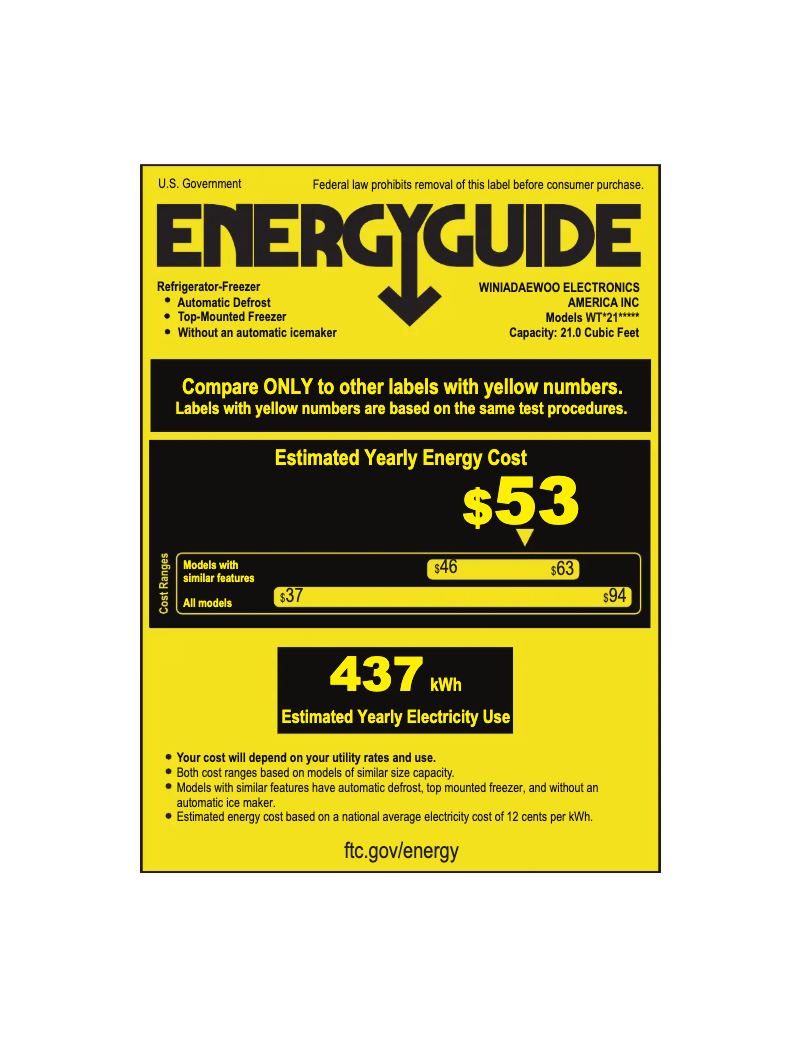 Página 1 del manual Etiqueta energética Winia WTE21GSWCD