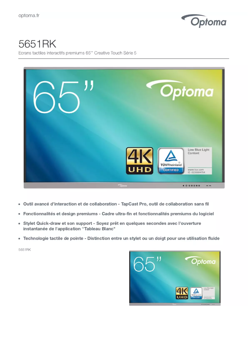 Página 1 del manual Ficha técnica Optoma 5651RK