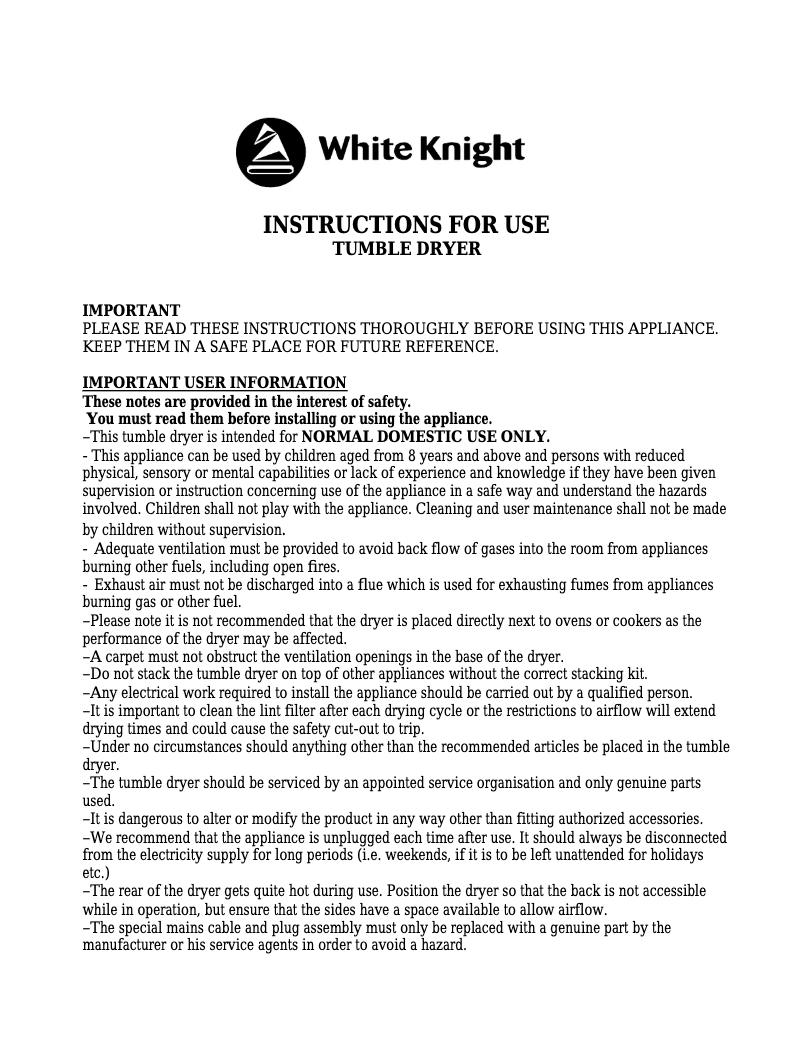 Página 1 del manual Manual de usuario White Knight C43AW