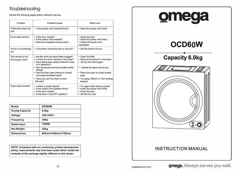 Página 1 del manual Manual de usuario Omega OCD60W
