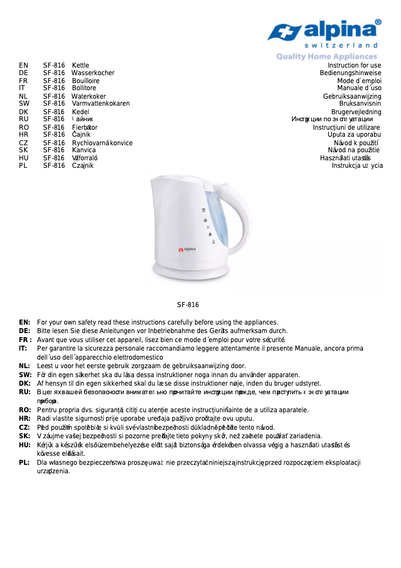 Imagen de la primera página del manual del dispositivo SF 816