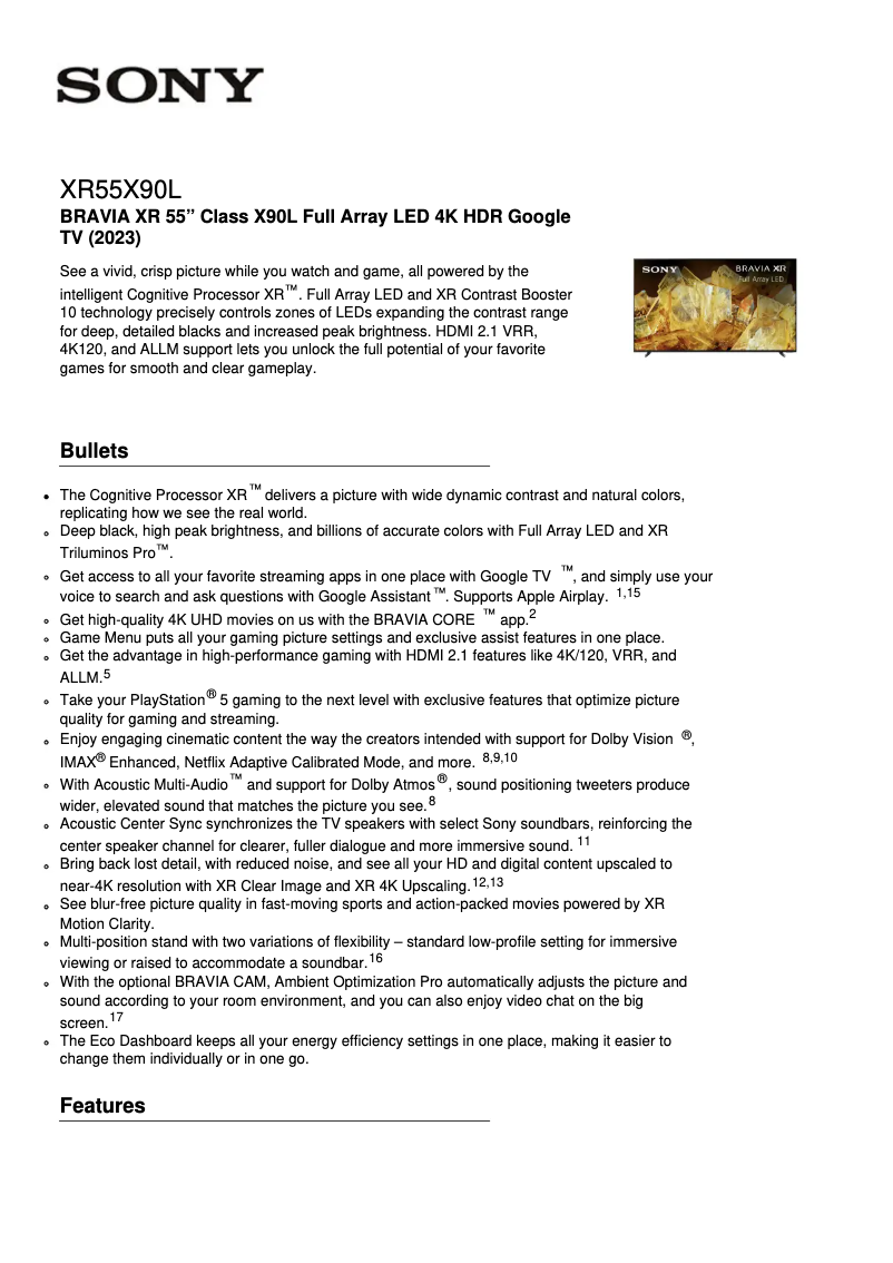 Imagen de la primera página del manual del dispositivo XR-55X90L