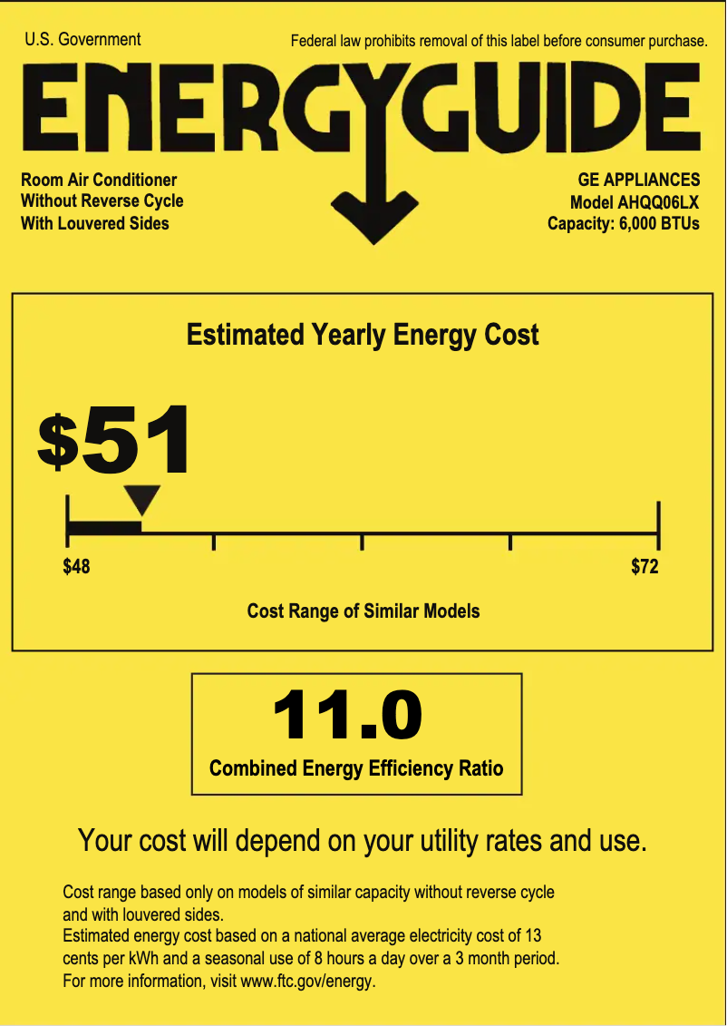 Página 1 del manual Etiqueta energética GE AHQQ06LX