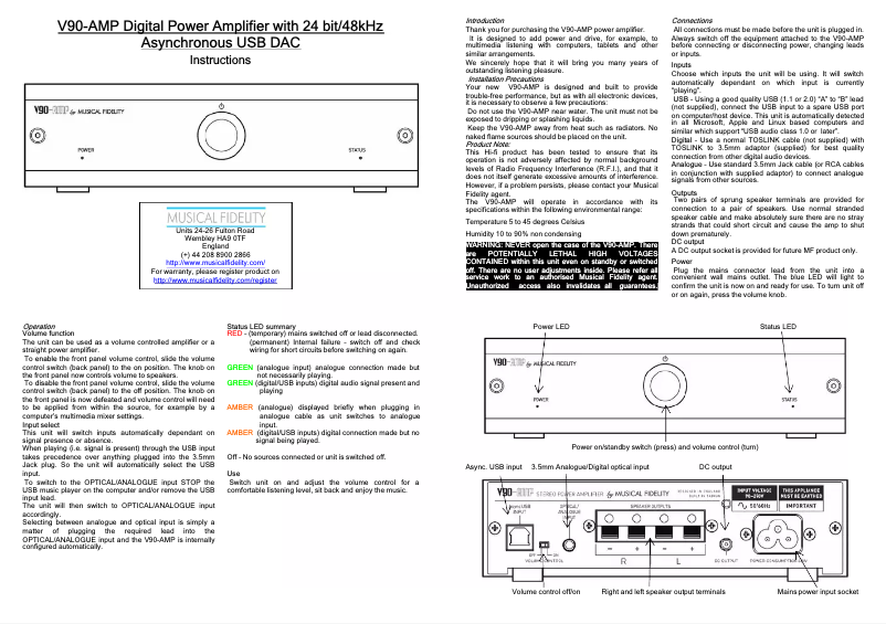 Página nº 1 - Manual de usuario Musical Fidelity V90-AMP