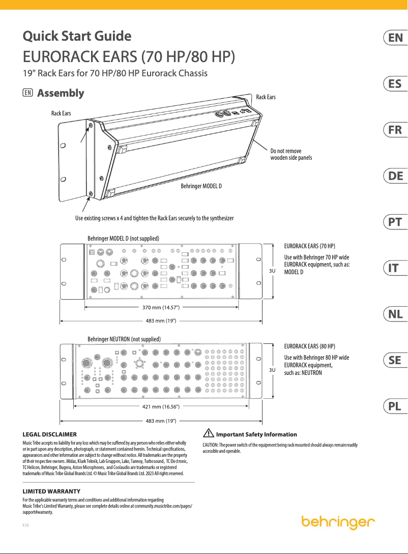 Página 1 del manual Guía de inicio rápido Behringer Eurorack Ears