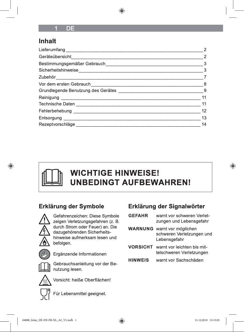 Página 1 del manual Manual de usuario Gourmetmaxx 04888