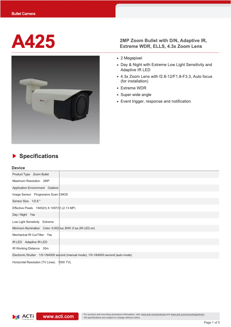 Imagen de la primera página del manual del dispositivo A425