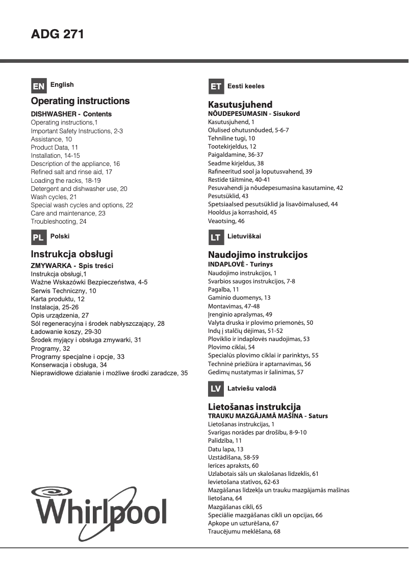 Imagen de la primera página del manual del dispositivo ADG 271