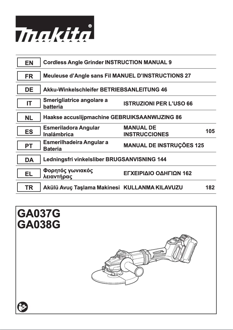 Página 1 del manual Ficha técnica Makita GA038GZ07