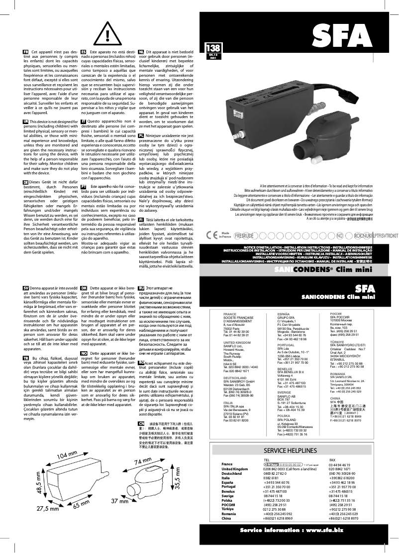 Imagen de la primera página del manual del dispositivo Sanialarm