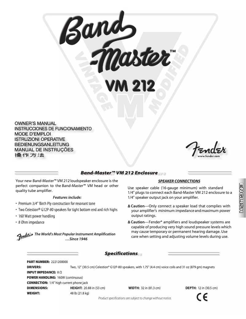Imagen de la primera página del manual del dispositivo Band-Master VM 212 Enclosure