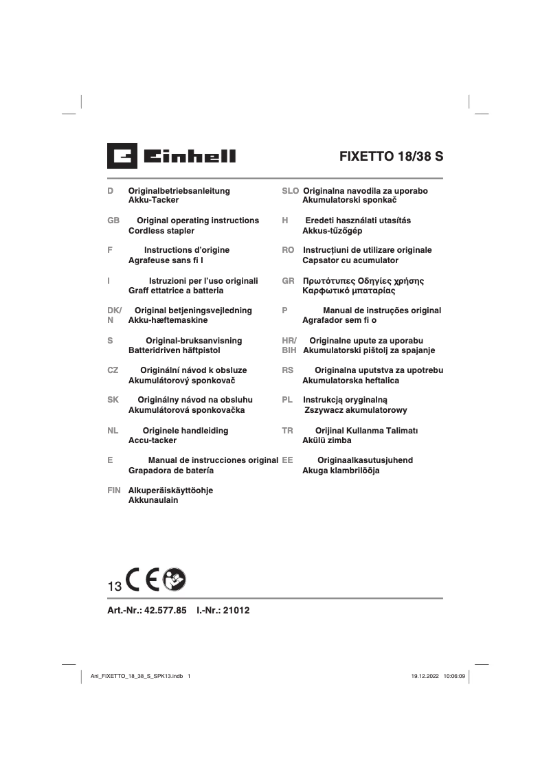 Imagen de la primera página del manual del dispositivo FIXETTO 18/38 S