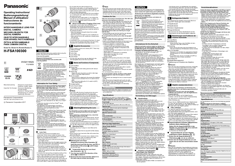 Imagen de la primera página del manual del dispositivo Lumix G Vario 100-300mm f/4.0-5.6 II OIS