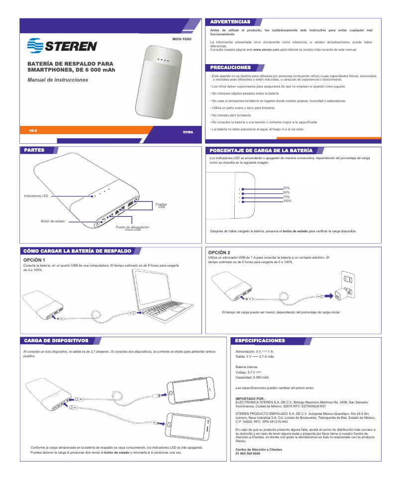 Imagen de la primera página del manual del dispositivo MOV-1060