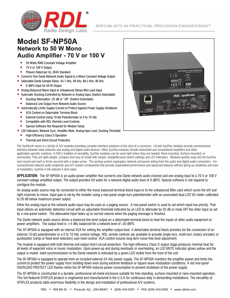Página 1 del manual Manual de usuario RDL SF-NP50AX