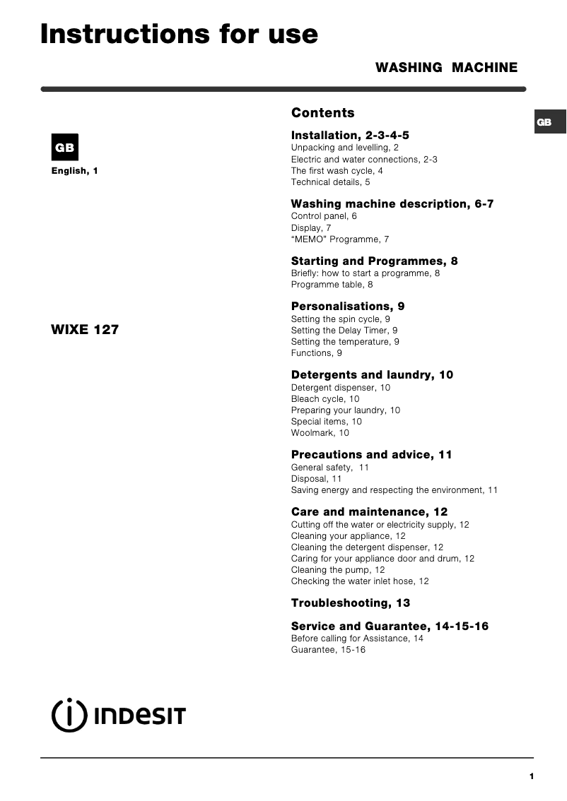 Imagen de la primera página del manual del dispositivo WIXE 127 EX