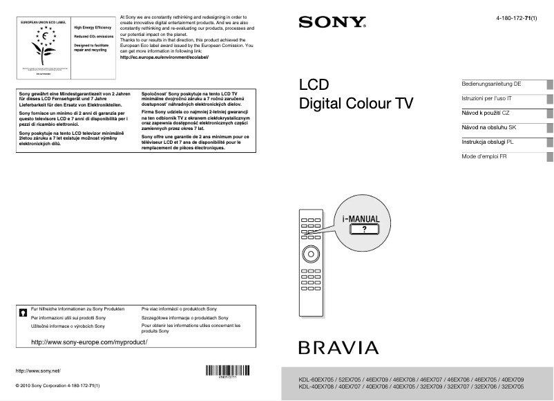Página nº 1 - Manual de usuario Sony Bravia KDL-52EX705