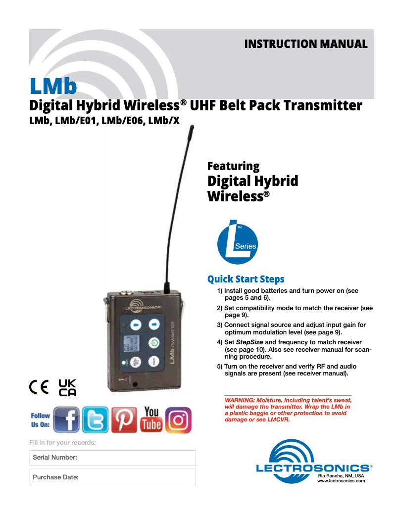 Página 1 del manual Manual de usuario Lectrosonics LMB