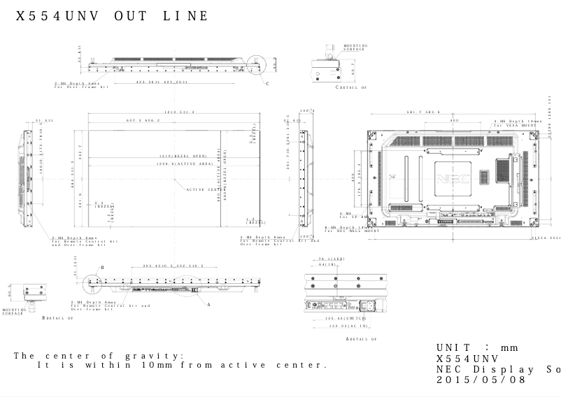 Página nº 1 - Dibujo técnico NEC MultiSync X554UNV
