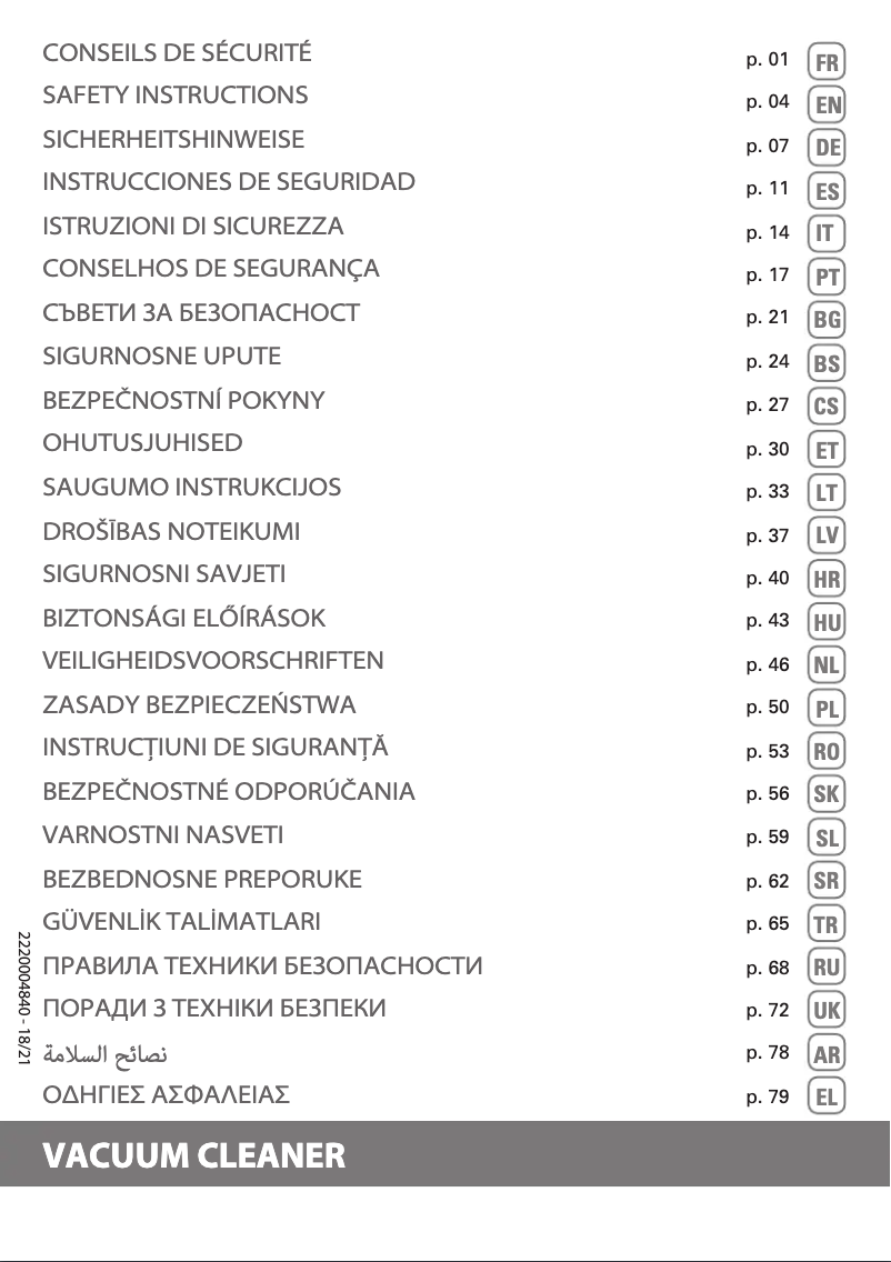 Página nº 1 - Instrucciones de seguridad Rowenta Green Force Max Silence RO6136