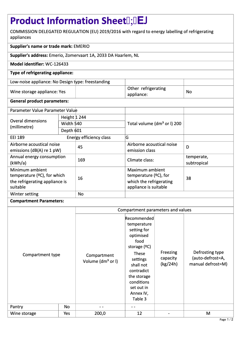 Imagen de la primera página del manual del dispositivo WC-126433