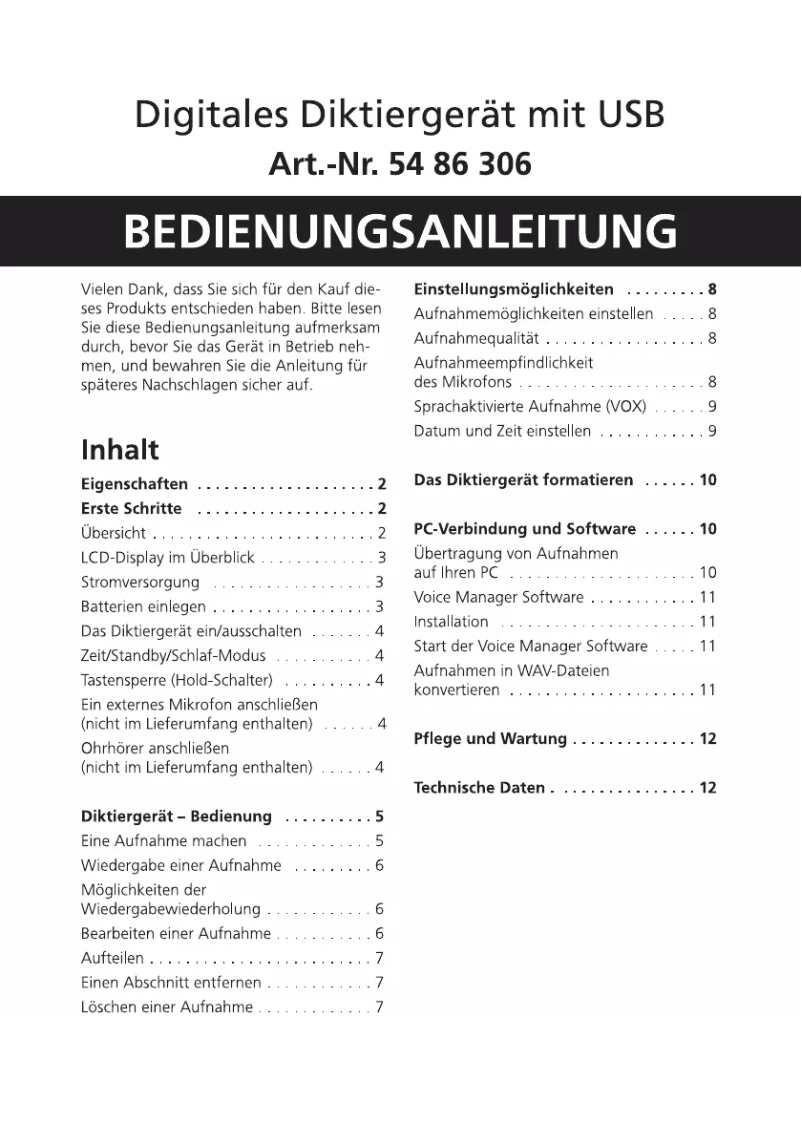 Página 1 del manual Manual de usuario Weltbild 54 86 306