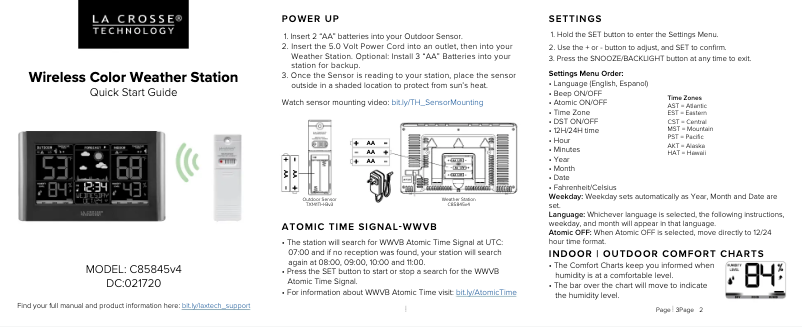 Página 1 del manual Guía de inicio rápido La Crosse Technology C85845V5