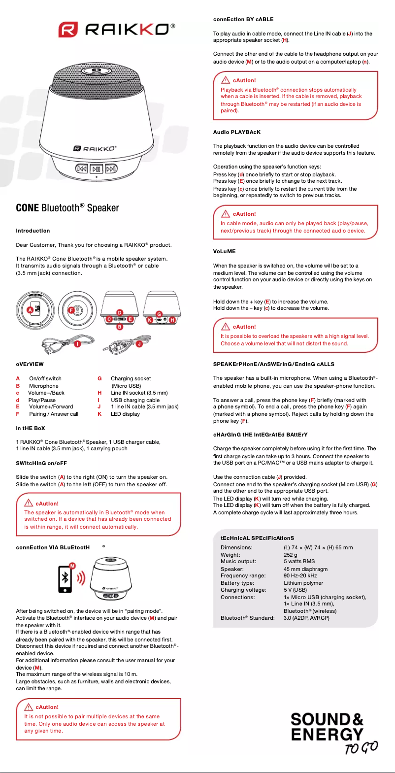 Imagen de la primera página del manual del dispositivo Cone Bluetooth