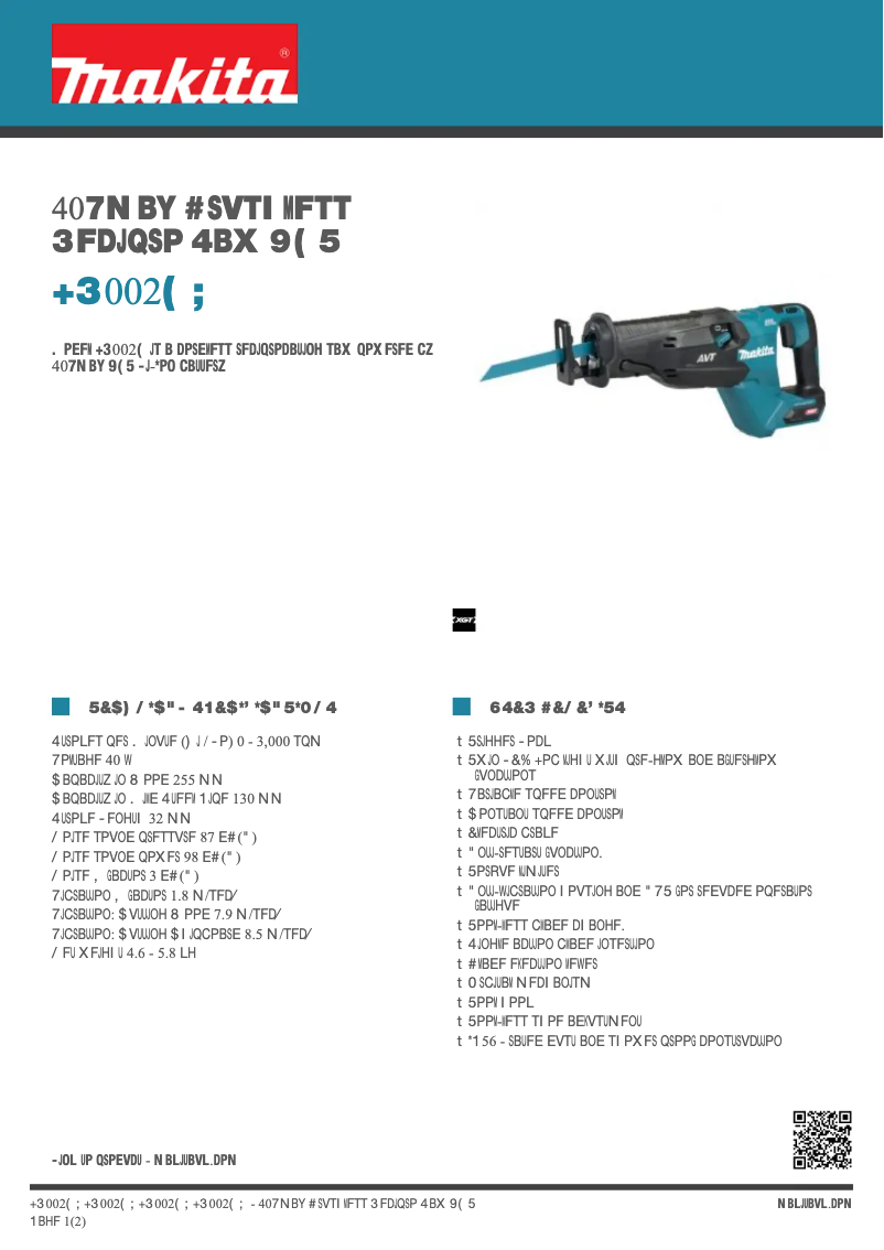 Página 1 del manual Ficha técnica Makita JR002G