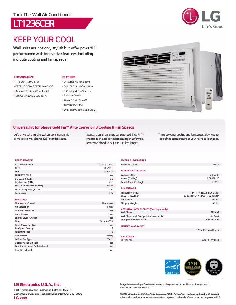 Página 1 del manual Ficha técnica LG LT1236CER